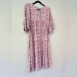 Women's Long Sleeve Pink Floral Boho Dress